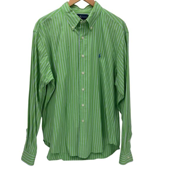 Ralph Lauren Shirt Mens XL Green Pink Stripe Button Down Classic Fit Blue Pony - Picture 1 of 7